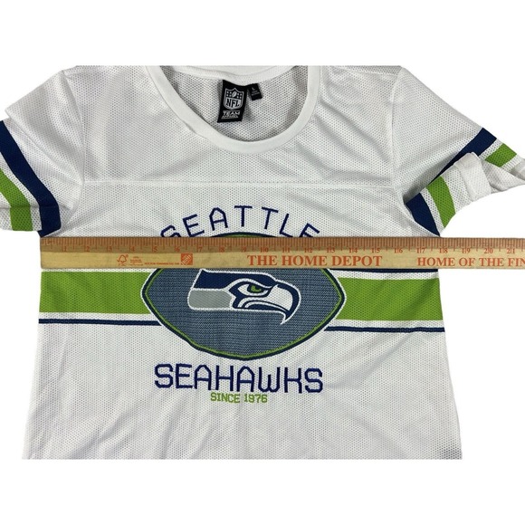 NFL Team Apparel Women Seattle Seahawks White Mesh T-Shirt‎ Sz L - Picture 3 of 7